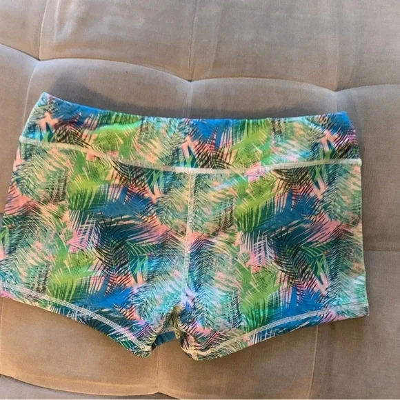 FLEO Iridescent Tropical Hawaiian Palm Tree Print Shorts Pink Green Blue Large - Picture 4 of 9